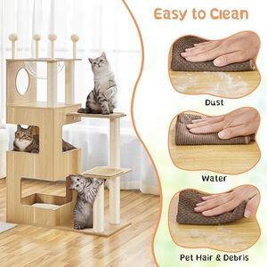 Rascador de muebles para gatos de madera fácil de limpiar, rascador de flores para gatos de madera maciza, torre de escalada para gatos, casa, árbol para interiores - Product Image 5