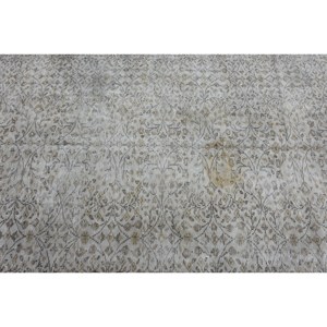 Tapis turc classique vintage beige 4.6x7.5 pieds en laine faite à la main avec motif patchwork et support en latex pour chevet - Product Image 5