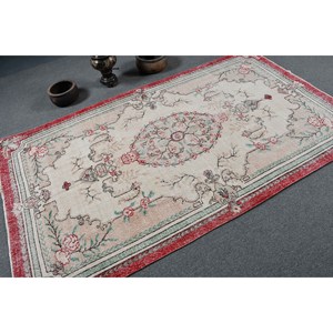 Alfombra turca Vintage, área grande, 4,6x8 pies, clásico, Beige, rojo, patrón abstracto, Material de lana, látex de 10mm para decoración de habitación de pasillo - Product Image 2