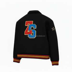 Veste universitaire de luxe en laine épaisse doublure intérieure souple noire avec poignets et ourlet côtelés veste universitaire en chenille personnalisée pour homme - Product Image 4