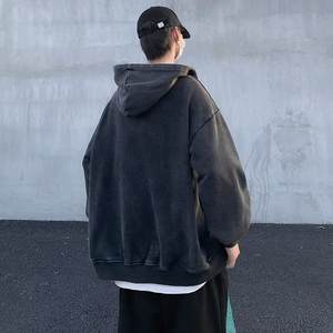 Veste à capuche noire délavée vintage pour hommes vestes élégantes d'hiver sweats à capuche délavés à l'acide à épaules tombantes - Product Image 2