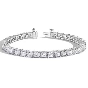 Pulsera de tenis de oro blanco de 18K para mujer, brazalete de corte brillante con forma de princesa Moissanite y Diamante pulido certificado IGI - Product Image 1