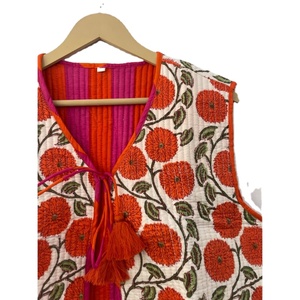 Women's Casual Boho <b>Hippie</b> Quilted Vest Coat V-Neck Floral Print Short <b>Jacket</b> Wholesale Cotton Knitted Outer Wear - Product Image 1