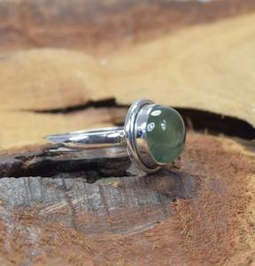 Prehnite Cabochon 925 bague en argent massif rond Prehnite Cabs minimaliste pierre anneau fait à la main bijoux en argent faisant des anneaux - Product Image 2