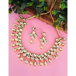 Ensemble de collier en or plaqué 24 carats Kundan à double couche Meenakari, bijoux fins en acier inoxydable - Product Image 1