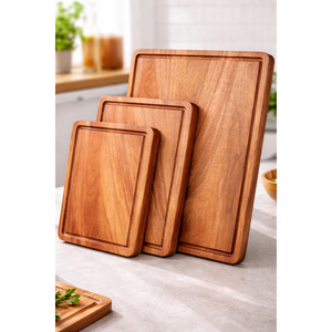 Set di 3 Taglieri in Legno di Acacia Facili da Pulire con Olio Minerale e Applicatore per Tagliare Alimenti, Occasioni Speciali e Matrimoni - Product Image 1