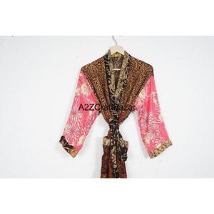 Kimono en soie pour femme de style bohème, robe indienne patchwork, tricotée, manches trois-quarts, fermeture à cordon, respirante, séchage rapide - Product Image 2