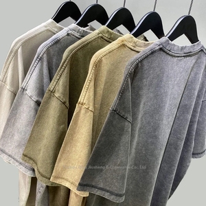 เสื้อยืดผ้าฝ้ายวินเทจสะพายไหล่สำหรับผู้ชายเสื้อยืดโอเวอร์ไซซ์ทรงหลวมโอเวอร์ไซซ์ซักได้น้ำหนักมาก - Product Image 1