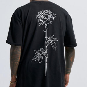 Venta al por mayor personalizada última camiseta de los hombres línea negra dibujada Rosa tallo impresión camiseta precio de fábrica algodón orgánico respetuoso con el medio ambiente camiseta - Product Image 2