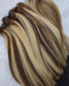 Wholesales Cuticle Aligned Piano <b>Color</b> Weft <b>Hair</b> Bone Straight 100% Virgin Remy Vietnamese Hand Tied <b>Hair</b> Weft Raw <b>Hair</b> - Product Image 1