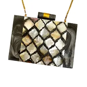 New Customized Unique Design Mother of pearl and resin clutch hand bag for women luxury design from India by RF Crafts
