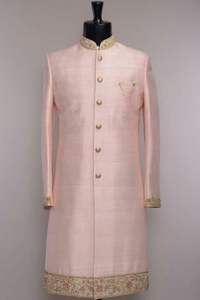2024 New Beautiful Embroidery Light <b>Pink</b> Sherwani & Pant with Crystal Glass Beads Dabka Work & Matching <b>Shoe</b> Plus Size - Product Image 2
