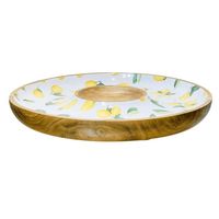 Plateau de service rond en bois d'acacia de qualité supérieure avec bol central Plat de service en bois élégant pour les fêtes