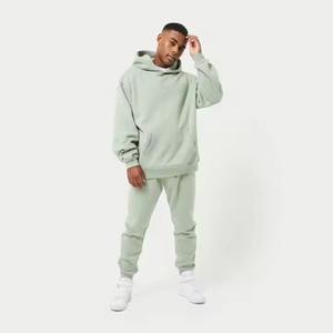 80% Algodón 20% poliéster polvo verde suéter de gran tamaño Sudadera con capucha escote cruzado dobladillo acanalado puños hombros caídos de talla grande hombres - Product Image 2