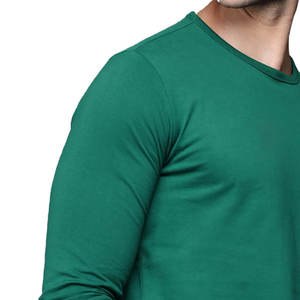 Chemise à manches longues pour homme en coton décontractée col rond unie couleur unie basique Tee Impression de logo personnalisé - Product Image 4