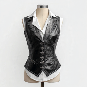 Gilet de motard en cuir véritable à fermeture éclair pour femmes Gilet en cuir à fermeture éclair pour motos d'extérieur sans manches en PU Singlets pour femmes - Product Image 4