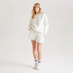 เซ็ตเสื้อสเวตเตอร์และกางเกงขาสั้นผ้าฝ้ายคอกลมทรงหลวมเสื้อสเวตเตอร์แบบสวมหัวเสื้อสเวตเตอร์แบบลำลองสำหรับผู้หญิง - Product Image 5