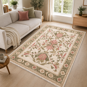 Netline Home Rhythmic Lattice Soft <b>White</b> Floral Washable <b>Rug</b> - Product Image 1