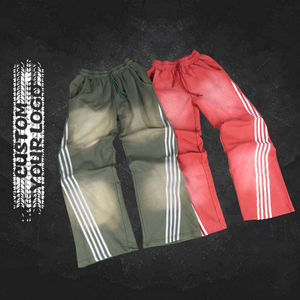 Pantalon ample en coton brut pour homme, sur mesure par le fabricant OEM, ourlet brut, jambe large, délavé au soleil, bandes latérales, molleton lourd en tissu éponge français - Product Image 1