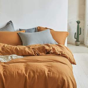 Softened Washed 100% Cotton Burnt <b>Orange</b> <b>Duvet</b> Cover <b>Set</b> with 2 Pillowcases for Hotel Use Wholesale Bedding - Product Image 3