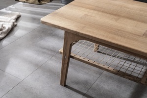 Table basse en chêne avec étagère de rangement, table de salon à deux niveaux, meilleure qualité, décoration d'intérieur élégante - Product Image 3