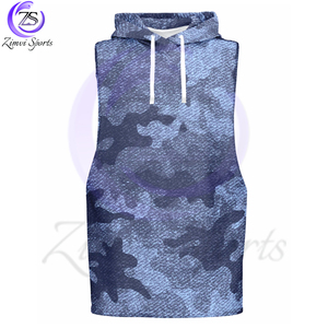 Sudadera con capucha sin mangas de tarifa al por mayor camuflaje de mezclilla azul fácil de lavar ropa transpirable para adultos hecha en Pakistán sudaderas con capucha de uso regular - Product Image 6