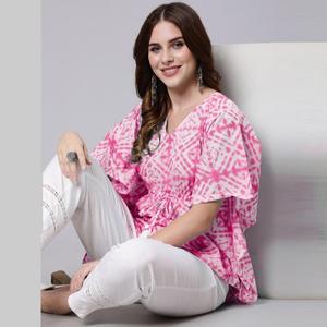 Vestido Kaftán de Algodón con Estampado Tie-Dye Rosa, Tela de Chifón-SHKUP1210 - Product Image 3