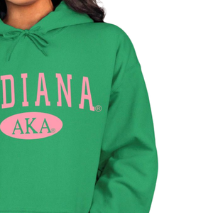 Sudadera con Capucha AKA Indiana State, Color Verde Pakistán y Rosa, con Estampado Gráfico, Personalizada para Hermandades Griegas - Product Image 2