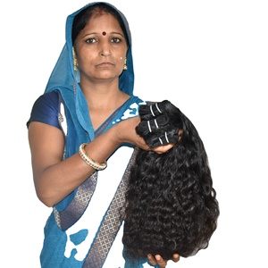 เครื่องเรมี่อินเดียแบบ100% หนังกำพร้าแบบไม่ผ่านกระบวนการผมต่อแบบสั้นสีดำธรรมชาติ - Product Image 2