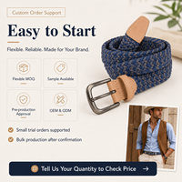 Ceinture tressée élastique personnalisable pour homme, en tissu extensible tissé avec garniture en cuir, boucle ardillon vintage pour jeans et pantalons – Vente en gros