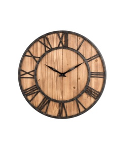 Farmhouse Metal & Solid Wood Noiseless <b>Wall</b> <b>Clock</b> (Wood, 12-inch) Pointer&Glass Cover for Office Kitchen <b>Bedroom</b> - Product Image 1