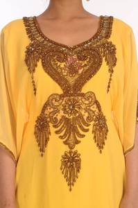 ชุดเดรสยาวถึงพื้นสีเหลืองดูไบโมรอคแคนฟาราอะบายามาซี่สไตล์โมเดิร์นแฟนซี - Product Image 3