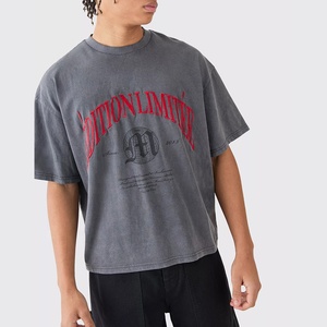 T-shirt vintage surdimensionné délavé à l'acide pour homme, col rond personnalisé, poids lourd, 100% coton pur, style décontracté de rue - Product Image 1
