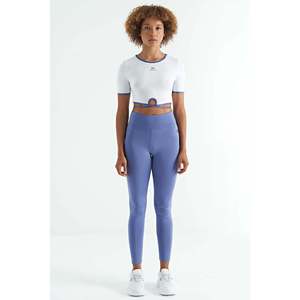 Leggings Femme Tommylife en Tissu Scuba à Taille Haute, Coupe Slim, avec Logo Violet Imprimé - 94627 - NOIR - Product Image 1
