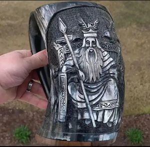 FAIZA CRAFT hecho a mano pulido tallado diseño náutico cuerno tazas para té beber decoración del hogar impermeable - Product Image 1