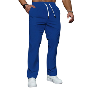 Mens Lightweight Casual Pants Mid Drawstring <b>Elastic</b> Straight Leg Breathable Quick Dry Summer Travel Lounge <b>Trousers</b> 100% - Product Image 1