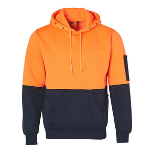 Loose Fit Two Tone Hi-Visibility Long Sleeve Windcheater Pullover 100% Cotton Orange/Navy L Hoodie for Man - Product Image 1