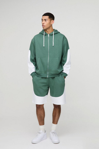 Vêtements décontractés Nouveau design Ensembles shorts et sweat à capuche 100% coton éponge française Logo personnalisé Épaule tombante Twin Set pour hommes - Product Image 4