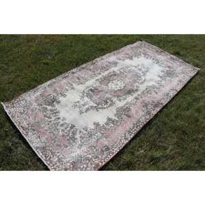 Turkish 3.4x7.3 ft <b>Rug</b>, Area <b>Vintage</b> <b>Rug</b>, Pink Brown Floral <b>Rug</b> - Product Image 3