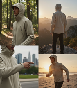 Chaqueta Cortavientos Ajustada para Hombre - Ligera, Cierre Completo, Capucha Desmontable, Color Sólido, Abrigo para Exteriores - Product Image 2