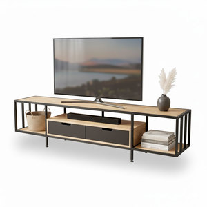 Modern Luxury and Minimalist 2-Compartment Wooden <b>Block</b> TV Stand Electric LED Console for Home Furniture KTV68024 - Product Image 1