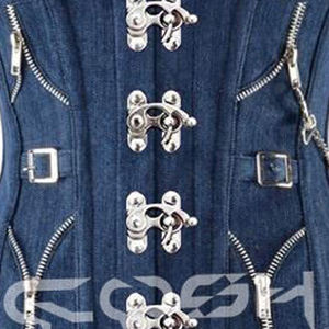 Corset sous-poitrine en jean bleu avec baleines en acier - Product Image 4