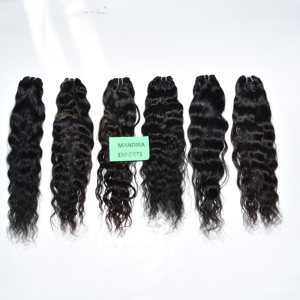 100% Remy vierge noir naturel indien Extensions de cheveux longs ondulés soyeux faisceaux non transformés vendeur Temple cheveux humains matière première - Product Image 6