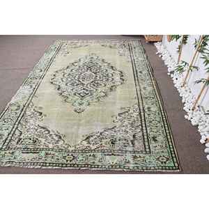 Alfombra Turca de 6,1x9,7 pies, Alfombra, Alfombra Verde a Rayas de Lana - Product Image 1