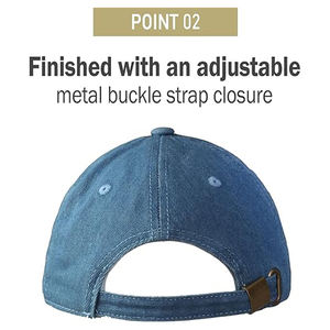 หมวกเบสบอลผ้าเดนิมสีฟ้าผ้าคอตตอนปักโลโก้3D ดีไซน์ทันสมัยปรับขนาดได้ทนทานสวมใส่ได้ทุกวัน - Product Image 3