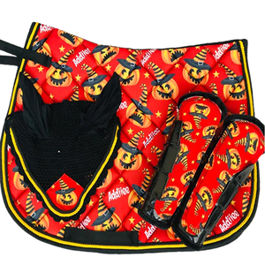 Ensemble de tapis de selle assorti Halloween/ensemble de tapis de selle par Sublimation schabracke avec cordon rouge doublure en bambou en polyester - Product Image 1