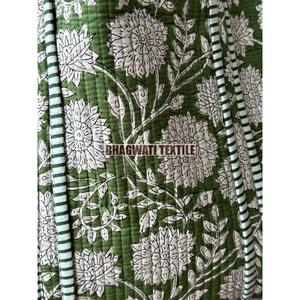 Grands sacs fourre-tout à glissière en coton pour femmes à la main bloc imprimé matelassé durable robuste épicerie deux sangles personnalisées - Product Image 2