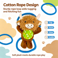Jouet pour chien en peluche vache des Highlands avec anneaux en corde de coton, jouet interactif à tirer et couineur en peluche douce pour chiens de petite et moyenne taille