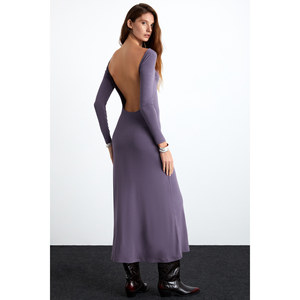 ETHIQUET KRIZIA Women's <b>Viscose</b> Back Low-Cut Hem Wide Maxi <b>Dress</b> - Product Image 5