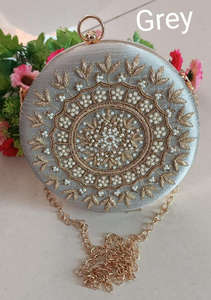 New Arrival Stunning Handmade Embossed Floral Print Multi Color Satin Bridal <b>Evening</b> Clutch Purse Women Beaded Metal Chain Purse - Product Image 3